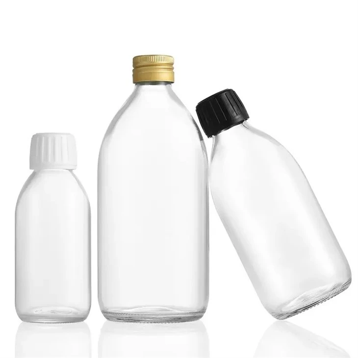 clear glass syrup bottles